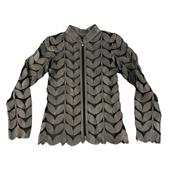 By Belgin Francis Jacket Women's 34 Lamb Leather Sheer Mesh Leaf Cutout Boho - Picture 1 of 11